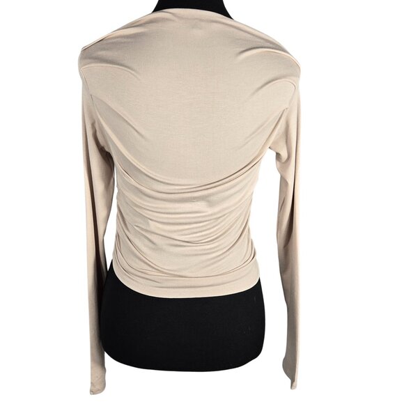 NWT | Nude Cream Ruched Long Sleeve Cowl Off Shoulder Top Thumb Holes | Small - Picture 2 of 7